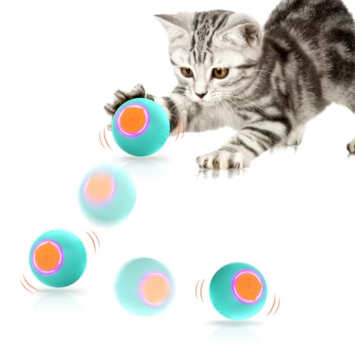 ROJECO Katzenspielzeug Elektrisch Katzenball mit LED Licht, 360° Intelligentes Rollen Rotieren Prellen 3 Modi Selbst Aktivierend Interaktives Katzenspielzeug USB Wiederaufladbarer Ball von ROJECO