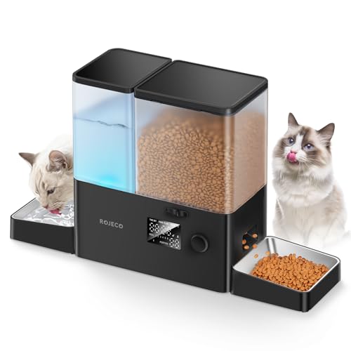 Rojeco Automatischer Futterspender für Katzen, 8,5 l, Schwerkraft-Wasserspender, Schwarz von ROJECO