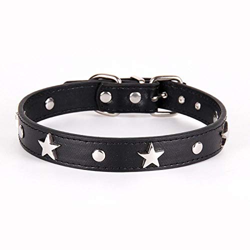 Pet Hund Harness Sternbesetztes Hundehalsband Lederwelpenhalsband Bequemes Katzenhalsband Verstellbare Haustierhalsbänder für kleine Hunde S / M / L 6 Farben-Schwarz_M. von ROJF