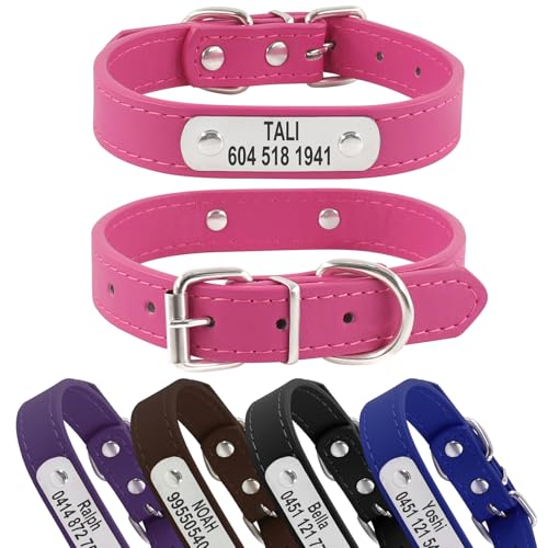 Hundehalsband aus Leder, personalisierbar, Name und Nummer, verstellbare Größe, mehrfarbig optional, langlebig, geeignet für mittelgroße und große Hunde von ROKHEVN