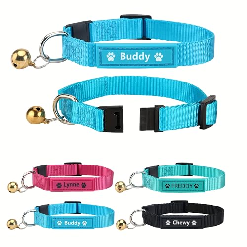 Personalisierbares Katzenhalsband, verstellbar, UV-Druck, leises ID-Tag (Pfoten-Dekor), strapazierfähiges Nylon, Glocke, Abreißschnalle, mehrere Farben, 22,9 - 27,9 cm von ROKHEVN