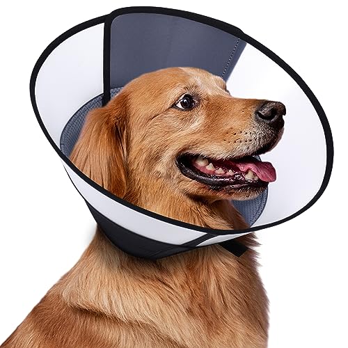 ROMANTIC BEAR Halskrause Hund Nach Operationen Wunden Halsband Leckschutz Verstellbar Leichtgewicht Schutzkragen Wasserdicht PVC Genesungshalsband Weiche Hundekragen für Hunde Katzen S(23-29cm) von ROMANTIC BEAR