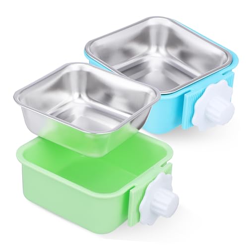 ROMISBABA 2 Stück Hundenapf zum Einhängen in Gitterbox Robust und Kratzfest Kleine Futter und Wassernäpfe für Hunde Katzen Kaninchen Farblich Sortiert Blau und Grün Zubehör von ROMISBABA