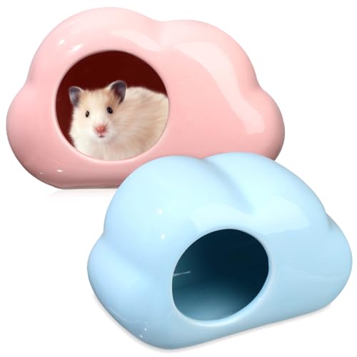 ROMISBABA 2 Stück Keramik Hamsterhaus in Blau und Rosa Kleines Hideout für Kleintiere Langlebiges Wasserdichtes Porzellan Nest für Hamster Verbessert Schlafqualität für Hamster und von ROMISBABA