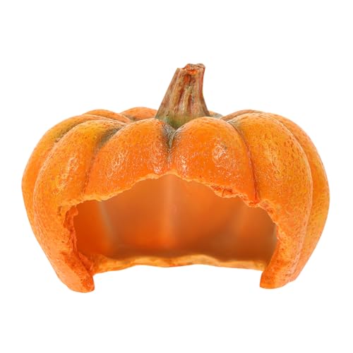 ROMISBABA Aquarienlandschaftskürbis Reptilienversteck Reptiliengehäuse Aquariumhöhle Pumpkin House Reptilien zubehör Tierversteck Kürbiskornament Gecko-Verstecke und Höhlen Harz Orange von ROMISBABA