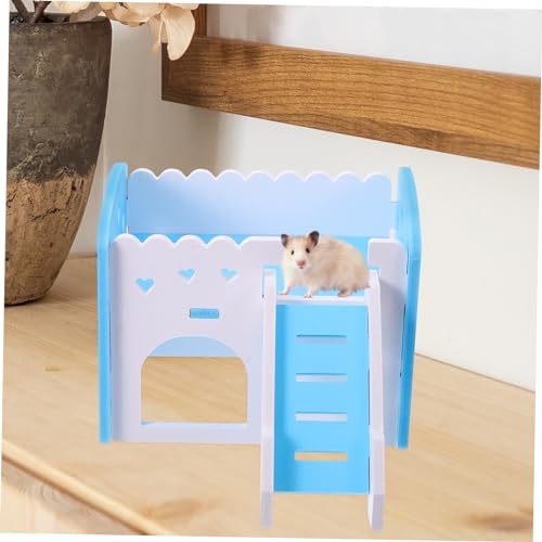 ROMISBABA Hamster Versteck Haus aus Strapazierfähigem PVC Doppelstöckig Reißfest Warmes Kleintierhaus mit Rampe Geeignet für Hamster Meerschweinchen Ratten und Kleine Kaninchen Blau von ROMISBABA