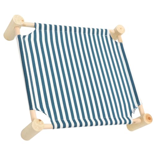 ROMISBABA Holz Pet Bett mit Erhöhten Beinen Langlebiges Katzenhängematten Design Atmungsaktiv und Schlafplatz für Katzen und Kleine Hunde Indoor Sommerbett mit Blau Gestreiftem Bezug von ROMISBABA