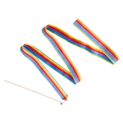 ROMISBABA Interaktives Katzenspielzeug Spielangel mit Farbiger Regenbogen Ribbon Strapazierfähige Holzstange Langlebiges Katzenspielzeug zur Beschäftigung und Stressreduktion für Drinnen von ROMISBABA