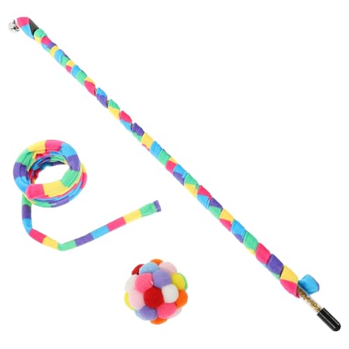 ROMISBABA Interaktives Katzenspielzeug Teilig mit Elastischem Regenbogen Frühling und Buntem Ball Leichtes Katzenangel für Kätzchen Training und Gemeinsame von ROMISBABA