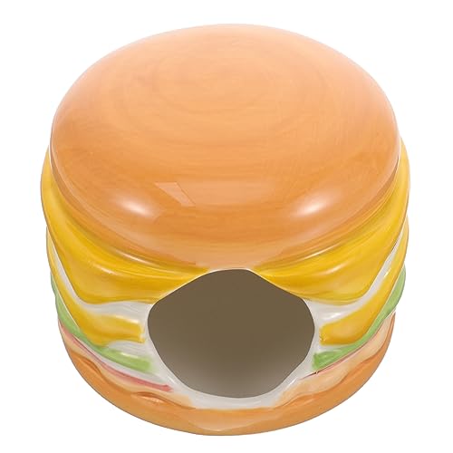 ROMISBABA Keramik Hamster Versteck Burger Form Kühlendes Nest Kleintier Haus für Hamster und Meerschweinchen Kleines Haustier Rückzugsort mit Glatter Oberfläche Sicherer Schlafplatz für von ROMISBABA
