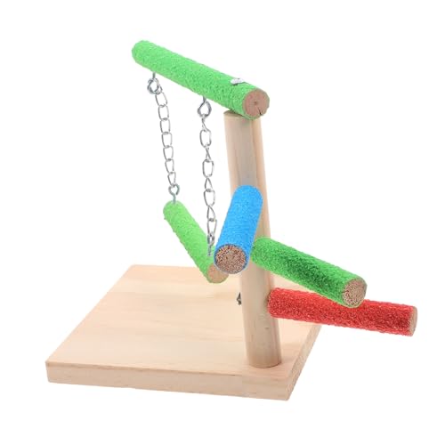 ROMISBABA Natürlicher Holz Vogelstand für Papageien Stabiles Trainingsspielzeug mit Kauspiel Funktion Freistehende Sitzstange für Wellensittiche und Kleine Vögel für Käfig Schreibtisch und von ROMISBABA