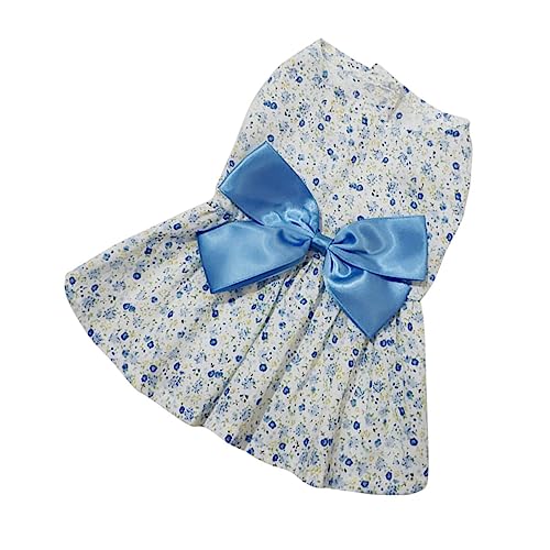 ROMISBABA Bowknot Pet Dress Atemberaubendes Blumenmuster Für Kleine Hunde Atmungsaktive Und Bequeme Kleidung Für Sommerausflüge Und Festlichkeiten Blau von ROMISBABA