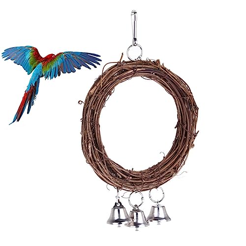 ROMISBABA Rattan-anhängerschaukel Papagei Seilbarsch Stand Ring Weinschaukel Für Vögel Glocken Käfig Haustier Hängend Papageien-seilschaukel-hängespielzeug Papageienspielzeug Hölzern von ROMISBABA