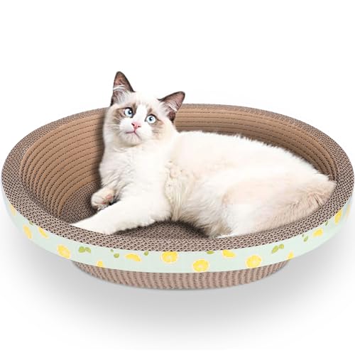 Ovaler Katzenkratzbaum Lounge Pappe Kratzbrett große Katzen Bett Kratzcouch mit Katzenminze (mehrere Größen), L von ROMOHOM
