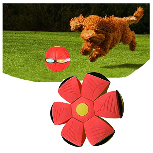 Pet Toy Flying Saucer Ball FüR Hunde, Welpenspielzeug Freie Verwandlung BäLle FüR Hunde, Interaktives Hundespielzeug,Red-1PC von ROMOZ
