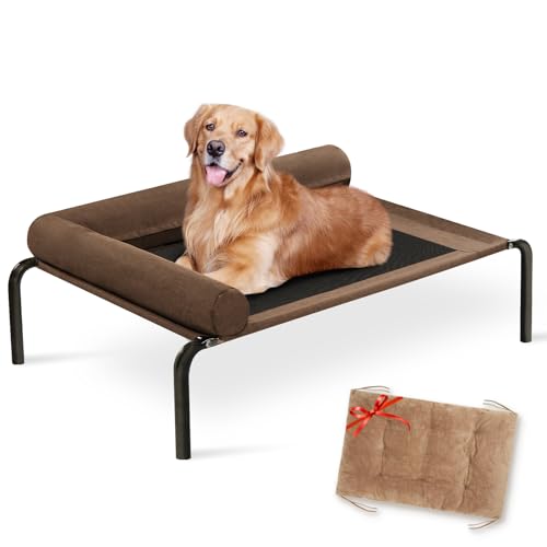 ROMROL Erhöhtes Hundebett, erhöhtes Hundebett, Betten für große Hunde mit atmungsaktivem Netzstoff, Braun, 106,7 cm von ROMROL