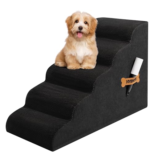 Romrol Hundetreppe Rampe für Betten Couches, Extra Breite Haustierstufen mit strapazierfähigem, rutschfestem wasserdichtem Stoffbezug, Hundetreppe für kleine Hunde und Katzen oder Haustiere Romrol Hundetreppe Rampe für Betten Couches, Extra Breite Haustierstufen mit strapazierfähigem, rutschfestem wasserdichtem Stoffbezug, Hundetreppe für kleine Hunde und Katzen oder Haustiere von ROMROL