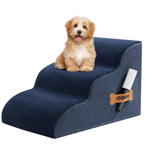 Romrol Hundetreppe Rampe für Betten Sofas, extra breite Haustierstufen mit strapazierfähigem, rutschfestem wasserdichtem Stoffbezug, Hundetreppe für kleine Hunde und Katzen oder Haustiere freundlich von ROMROL