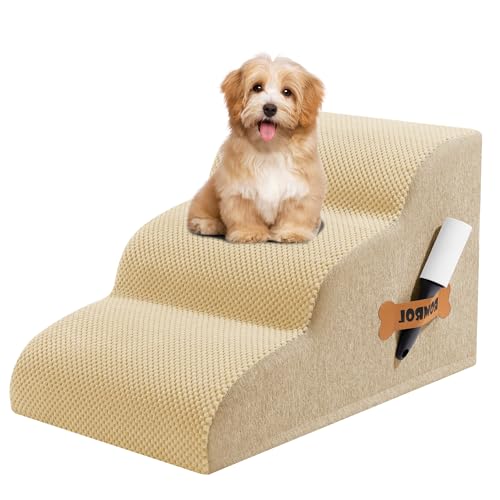 Romrol Hundetreppe Rampe für Betten Sofas, extra breite Haustierstufen mit strapazierfähigem, rutschfestem wasserdichtem Stoffbezug, Hundetreppe für kleine Hunde und Katzen oder Haustiere freundlich von ROMROL