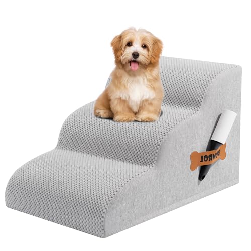 Romrol Hundetreppe Rampe für Betten und Sofas, extra breite Haustierstufen mit strapazierfähigem, rutschfestem, wasserdichtem Stoffbezug, Hundetreppe für kleine Hunde und Katzen oder Haustiere, 3 von ROMROL