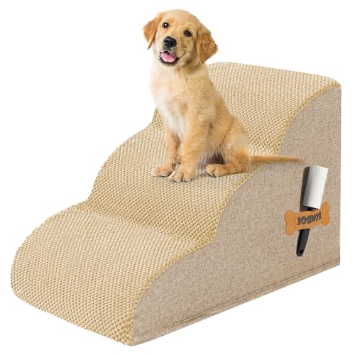 Romrol Hundetreppenrampe für Betten und Sofas, extra breite Haustiertreppe mit strapazierfähigem, rutschfestem, wasserdichtem Stoffbezug, Haustiertreppe, 3 Ebenen, Beige Romrol Hundetreppenrampe für Betten und Sofas, extra breite Haustiertreppe mit strapazierfähigem, rutschfestem, wasserdichtem Stoffbezug, Haustiertreppe, 3 Ebenen, Beige von ROMROL