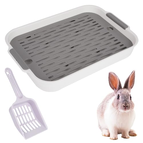 Hasentoilette, Kaninchentoilette mit Schaufel, Kaninchen Zubehör, Kaninchen Toilette, Katzentoilette, Doppelschicht Gitterrost Ecke Klo für Hasen Hamster Meerschweinchen Kleintier (Grau) von ROOMHUAWAY