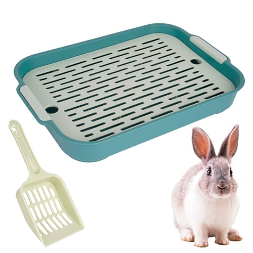 Kaninchen Zubehör, Hasentoilette, Kaninchentoilette mit Schaufel, Kaninchen Toilette, Katzentoilette, Doppelschicht Gitterrost Ecke Klo für Hasen Hamster Meerschweinchen Kleintier (Grün) von ROOMHUAWAY