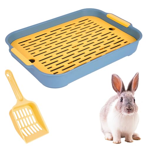 Kaninchentoilette mit Schaufel, Kaninchen Zubehör, Hasentoilette, Kaninchen Toilette, Katzentoilette, Doppelschicht Gitterrost Ecke Klo für Hasen Hamster Meerschweinchen Kleintier (Blau) von ROOMHUAWAY