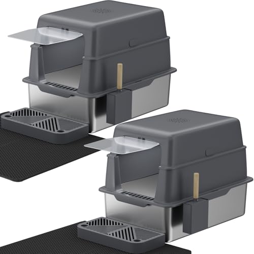 Katzentoilette aus Edelstahl mit Deckel, 2 Stück XL Metall Katzentoilette mit abnehmbaren hohen Seiten geschlossen, Fußpedal & Schaufel & Katzentoilette für große Katzen, Anti-Urinleckage Katzentoilette aus Edelstahl mit Deckel, 2 Stück XL Metall Katzentoilette mit abnehmbaren hohen Seiten geschlossen, Fußpedal & Schaufel & Katzentoilette für große Katzen, Anti-Urinleckage von ROOMTEC