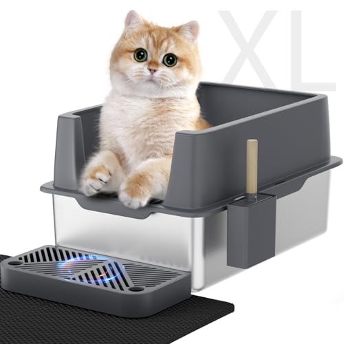Katzentoilette aus Edelstahl mit Deckel, XL Metall Katzentoilette mit abnehmbaren hohen Seiten geschlossen, Fußpedal & Schaufel & Katzentoilette für Großkatzen, Anti-Urinleckage, Antihaft-Unterseite, Katzentoilette aus Edelstahl mit Deckel, XL Metall Katzentoilette mit abnehmbaren hohen Seiten geschlossen, Fußpedal & Schaufel & Katzentoilette für Großkatzen, Anti-Urinleckage, Antihaft-Unterseite, von ROOMTEC