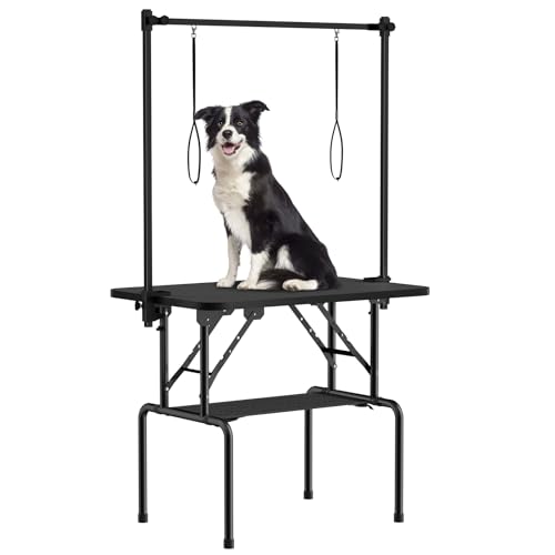 ROOMTEC 91,4 cm großer Fellpflegetisch für Hunde, zusammenklappbar, mit verstellbarem Arm, Schlaufen, Netztablett von ROOMTEC
