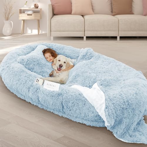 ROOMTEC Hundebett, 180 x 114 x 30 cm, waschbar, riesiges Bett, 10 cm dicker Memory-Schaum, großes übergroßes Haustierbett mit prallen Kissen, Decke, Gurt, Blau ROOMTEC Hundebett, 180 x 114 x 30 cm, waschbar, riesiges Bett, 10 cm dicker Memory-Schaum, großes übergroßes Haustierbett mit prallen Kissen, Decke, Gurt, Blau von ROOMTEC