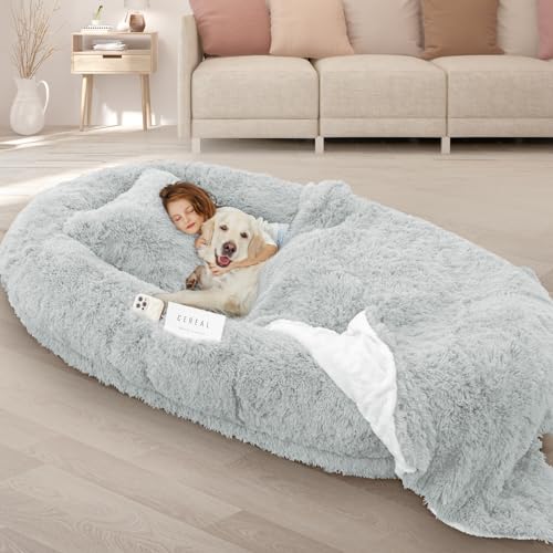 ROOMTEC Hundebett, 180 x 114 x 30 cm, waschbar, riesiges Hundebett, 10 cm dick, Memory-Schaum, großes übergroßes Hundebett mit prallen Kissen, Decke, Gurt, Grau ROOMTEC Hundebett, 180 x 114 x 30 cm, waschbar, riesiges Hundebett, 10 cm dick, Memory-Schaum, großes übergroßes Hundebett mit prallen Kissen, Decke, Gurt, Grau von ROOMTEC