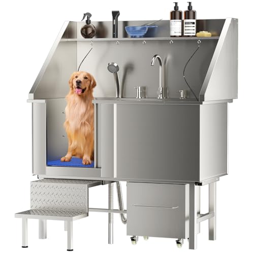 ROOMTEC Hundewaschstation aus 304 Edelstahl, 127 cm, professionelle Hundepflege, Haustierbadewanne mit Waschbecken, Aufbewahrungsschublade, Leiter ROOMTEC Hundewaschstation aus 304 Edelstahl, 127 cm, professionelle Hundepflege, Haustierbadewanne mit Waschbecken, Aufbewahrungsschublade, Leiter von ROOMTEC