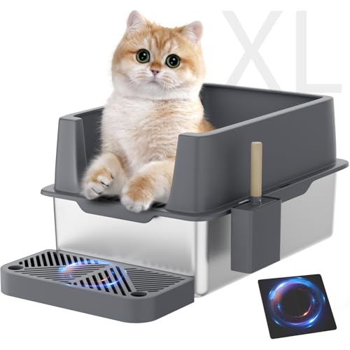 ROOMTEC Katzentoilette aus Edelstahl mit Deckel, XL, extra groß, Metall, Katzentoilette für große Katzen mit hoher Seite, inklusive Schaufel, Katzentoilette, antihaftbeschichtet, auslaufsicher, leicht ROOMTEC Katzentoilette aus Edelstahl mit Deckel, XL, extra groß, Metall, Katzentoilette für große Katzen mit hoher Seite, inklusive Schaufel, Katzentoilette, antihaftbeschichtet, auslaufsicher, leicht von ROOMTEC