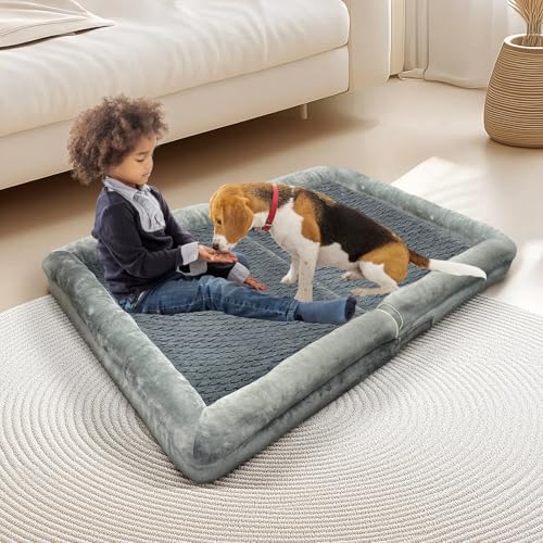 ROOMTEC Orthopädisches Hundebett für große Hunde, Memory-Schaum, Katzenbett mit aufklebbarem Design, wasserdichtes Haustierbett mit waschbarem, abnehmbarem Bezug (91,4 cm, Dunkelgrau), 2 Stück von ROOMTEC