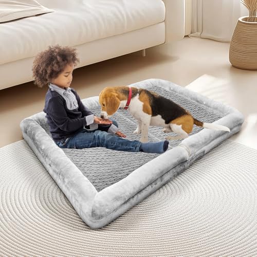 ROOMTEC Orthopädisches Hundebett für große Hunde, Memory-Schaum, Katzenbett mit aufklebbarem Design, wasserdichtes Haustierbett mit waschbarem, abnehmbarem Bezug (91,4 cm, Grau), 2 Stück von ROOMTEC