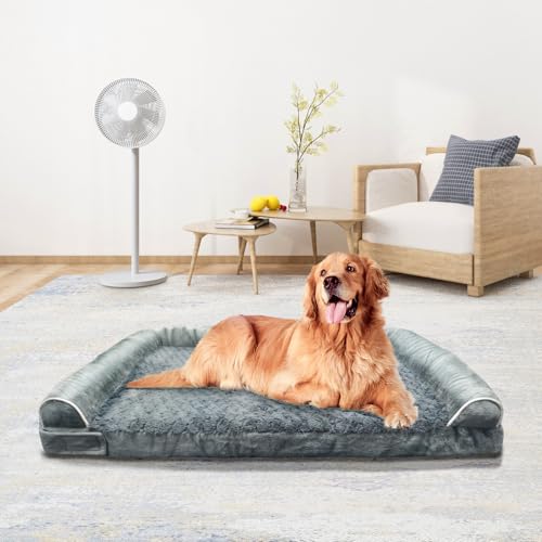 ROOMTEC Orthopädisches Hundebett für große Hunde, Memory-Schaum, großes Hundebett mit aufklebbarem Design, wasserdicht, mit waschbarem, abnehmbarem Bezug (111,8 cm, Dunkelgrau) von ROOMTEC