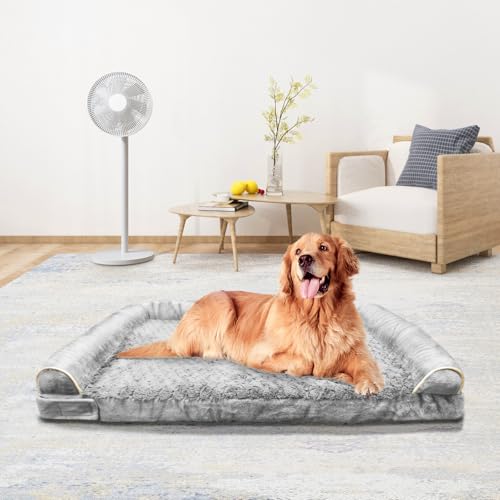 ROOMTEC Orthopädisches Hundebett für große Hunde, Memory-Schaum, großes Hundebett mit aufklebbarem Design, wasserdicht, mit waschbarem, abnehmbarem Bezug (111,8 cm, Grau) von ROOMTEC