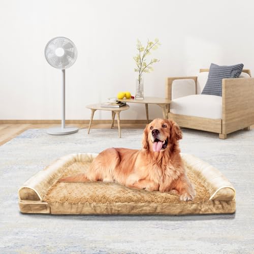 ROOMTEC Orthopädisches Hundebett für große Hunde, Memory-Schaum-Hundebett mit aufklebbarem Design, wasserdicht, mit waschbarem, abnehmbarem Bezug (91,4 cm, Khaki) von ROOMTEC