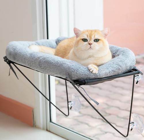 Katzenfensterstange - Weiche Katzenfensterhängematte für Katzen innen, Katzen-Sitzstange Fenster, Katzenhängematte für Fenster, Katzenbett Fenster, 4 große Saugnäpfe, bequemes Katzenfensterbett für Katzenfensterstange - Weiche Katzenfensterhängematte für Katzen innen, Katzen-Sitzstange Fenster, Katzenhängematte für Fenster, Katzenbett Fenster, 4 große Saugnäpfe, bequemes Katzenfensterbett für von ROOVE