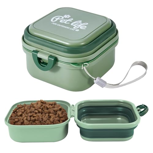 Reise-Hundenäpfe, tragbarer Futter- und Wassernapf für Hunde und Katzen, 2-in-1, faltbare Futter- und Futteraufbewahrungslösung für mittelgroße und große Hunde, ideal für Reisen und Camping (Grün, von ROPFEE