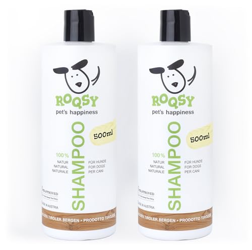 ROQSY Natur-Hundeshampoo 1000ml / 1L, Vegan, Bio, Naturprodukt für Sensible Haut, Allergiker, alle Rassen und Fellfarben, auch Langhaar, große Hunde, weißes Fell von ROQSY