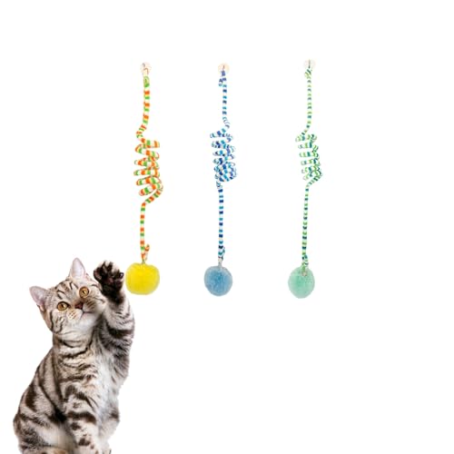 RORIPOPPU 3Pcs Cat Spring Toys with Ball Hanging Kitten Toys Pets Interactive Toy Cat Ball Toys with Bell Long Tail Elastic Soft Plush Cat Toys for Indoor Kitten and Cats von RORIPOPPU