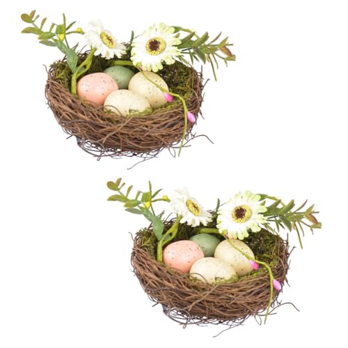 RORPOIR 2 Sätze Künstliche Vogelnester aus Rattan Handgefertigt Osterdekoration Rustikal für Tisch Garten Bonsai Indoor Outdoor von RORPOIR