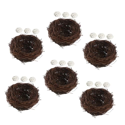 RORPOIR 6Er-Set Handgewebtes Künstliches Vogelnest Langlebigem Rattan mit Realistischen Künstlichen Eiern Rustikaler Landhausstil Dekoration für Garten Terrasse Osterbasteln und von RORPOIR