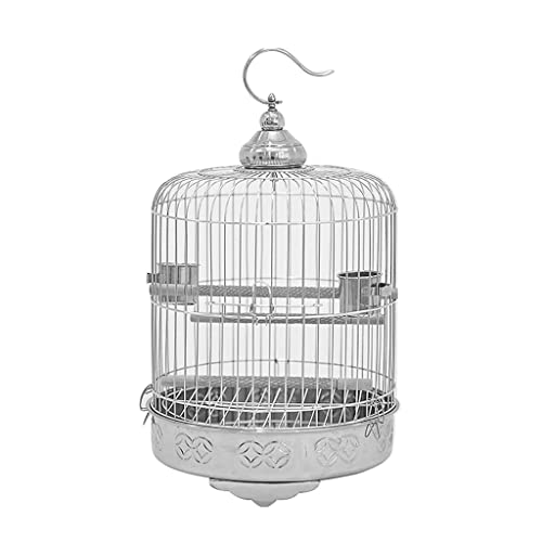 Massiver kleiner Vogelkäfig Silber Vogelkäfig Edelstahl Vogelträger Tragbarer Flugkäfig Runder Vogelhaus Träger für Zuhause Hotel (Silber) von RORQUSCADE