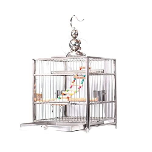 RORQUSCADE Massiver Edelstahl-Vogelkäfig Quadratischer Vogelkäfig Tragbarer großer Flugkäfig mit Rollständer Einfache Vogelträger für Papageien (groß) von RORQUSCADE
