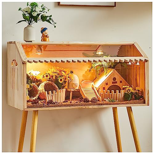 RORQUSCADE Massiver Hamsterkäfig, Rutin Hühner Futterbox, Kleintier-Lebensraum, einfach zu montieren und zu reinigen, für Kaninchen, Meerschweinchen, Rutin Huhn (Braun 60x40x40cm) von RORQUSCADE