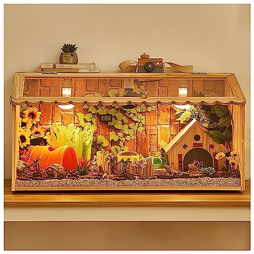 RORQUSCADE Massiver großer Haustierhauskäfig Hamsterkäfig und Lebensraum Spielplatz, Rutin Hühner Futterbox mit zu öffnender Oberseite für Kaninchen, Meerschweinchen, Rutin Huhn (Braun 23,6) von RORQUSCADE